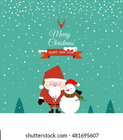 Cute Santa Claus and Snowman on christmas day