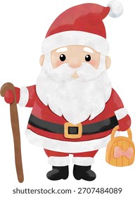 Cute Santa Claus Standing Pose – Watercolor Christmas Character