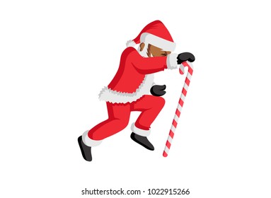 Cute Santa Claus with a stick in hand. vector Illustration. Isolated on white background.