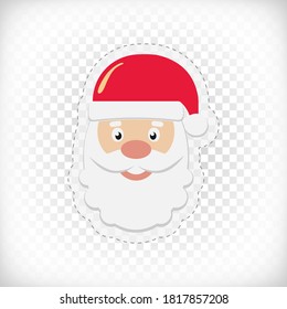 Cute Santa Claus sticker on transparent background. Happy Christmas new year greeting gift design stickers collection. Flat vector Illustration.