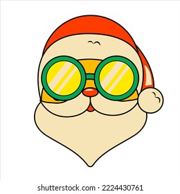 Cute Santa Claus in Sunglasses Decorative Element in Retro Groove Style