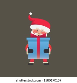 Cute Santa Claus with surprise box, vector illustration, isolated on background