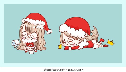 Cute Santa Claus in toilet and slippery isolated on Merry Christmas background with characters design.