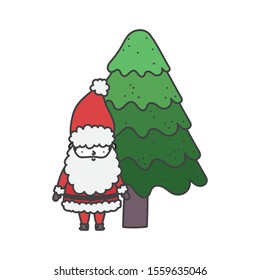 cute santa claus with tree merry christmas vector illustration