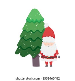 cute santa claus with tree snow happy christmas vector illustration