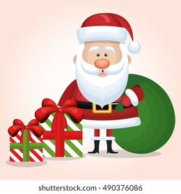 cute santa claus two gift and bag graphic isolated