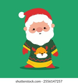 Cute Santa Claus in ugly sweater vector cartoon character.