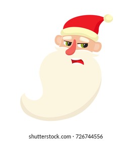 Cute Santa Claus, upset, confused facial expression, cartoon vector illustration isolated on white background. Old man emoji face, concerned, confused frustrated.