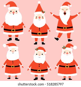 Caracteres vectoriales de Santa Claus. Diseño de ilustración navideña para tarjetas de felicitación.