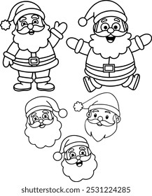 Icono lindo del Vector de Santa Claus, ilustración del arte de la línea de Santa Claus