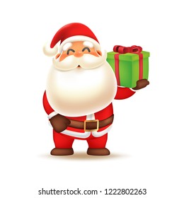 Cute Santa Claus. Vector Illustration of Santa Claus carry gift box on white background. Isolate