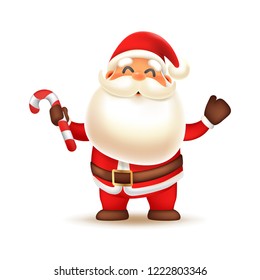 Cute Santa Claus. Vector Illustration of Santa Claus holding candy cane on white background. Isolated