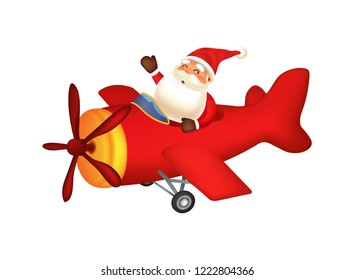 Cute Santa Claus. Vector Illustration of Santa Claus flying with plane on white background. Isolated