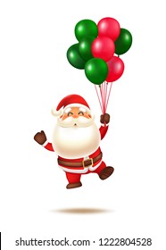 Cute Santa Claus. Vector Illustration of Santa Claus flying with balloons on white background.