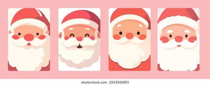 Retratos de vetor de Papai Noel bonito - Ilustrações de Natal dos desenhos animados, perfeito para decorações de Natal, cartões de férias e gráficos sazonais.
