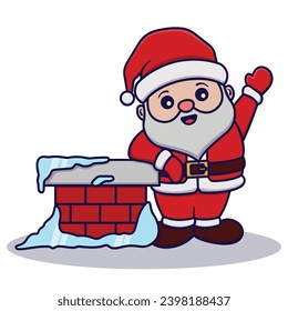 Cute Santa Claus Waving Cartoon Vector Illustration Isolated On White Background
