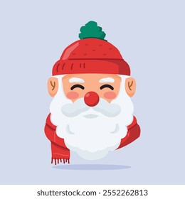 cute santa claus wearing christmas hat and scarf, cute christmas icon, suitable for poster and web icon