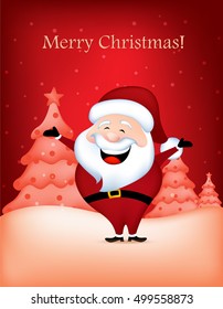 cute santa claus wishing a merry christmas greeting card