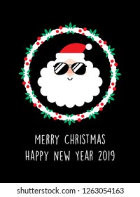 cute  santa  claus wreath merry christmas greeting card vector