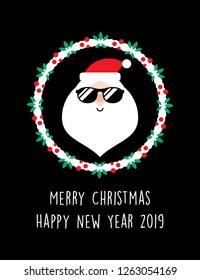 cute  santa  claus wreath merry christmas greeting card vector