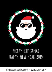 cute  santa  claus wreath merry christmas greeting card vector