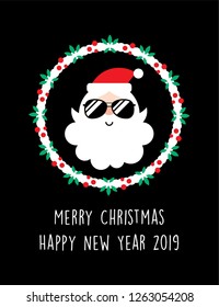 cute  santa  claus wreath merry christmas greeting card vector