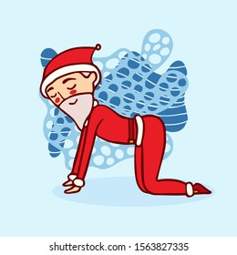 Cute Santa Claus in yoga pose on an abstract background.