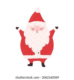 Cute Santa Clause mit Bart-Wellen und Lächeln, flache Vektorgrafik einzeln auf weißem Hintergrund. Cartoon-Charakter zu Weihnachten und Neujahr Feiern.