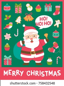 Cute santa clause and christmas elements for card design template