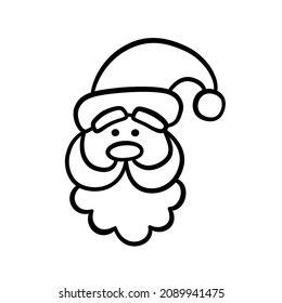 Cute Santa Clause Gesicht mit Bart und Hut im Doodle-Stil. Weihnachtsmann. Kinder zeichnen. Vektorgrafik einzeln auf weißem Hintergrund.