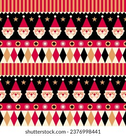 Cute santa clause and geometric elements with striped pattern design for christmas and new year holidays.