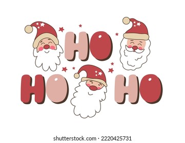 Cute Santa clause with ho ho ho typography in retro style.