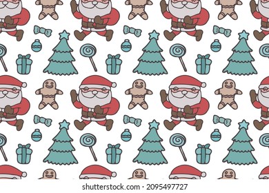 Cute Santa Clause arte de patrones sin fisuras, papel pintado, fondo blanco, dibujos animados, imágenes prediseñadas, impresión