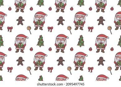 Cute Santa Clause seamless pattern art, wallpaper, white background, cartoon, clip art, print