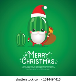 Cute Santa Clause with Watermelon Fruit illustration vector