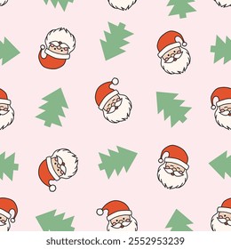 Linda cláusula de Santa Claus y árboles de Navidad sin patrón. para el diseño de patrones de superficie, impresión, Fondo de pantalla, papel de embalaje, tela.