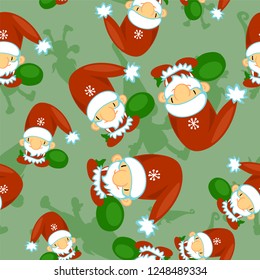 Cute Santa Clauses vector seamless pattern. Can be printed and used as Christmas, New Year, Xmas wrapping paper, background, wallpaper, textile, fabric