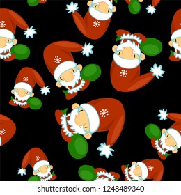 Cute Santa Clauses vector seamless pattern. Can be printed and used as Christmas, New Year, Xmas wrapping paper, background, wallpaper, textile, fabric