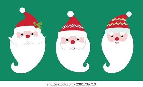 Cute Santa clipart set, Santa faces clip art, Santa head, Christmas Santa Claus-04