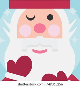 Cute Santa close up face Christmas Card on blue background