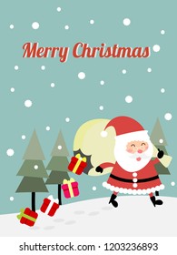 Cute Santa cluas on Christmas greeting card.