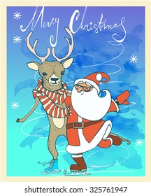 cute Santa with deer skating