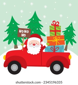 Cute Santa driving red car vector art