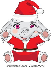 Cute santa elephant chibi character vector mascot