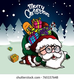 Cute Santa fell to the snow