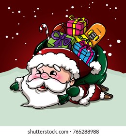 Cute Santa fell to the snow