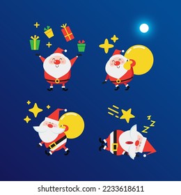 Cute Santa flat illustration set