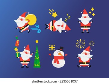 Cute Santa flat illustration set