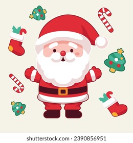 Cute Santa Flat Vector, Happy Santa, Christmas, Flat Santa