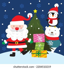 Cute Santa and friends in happiness